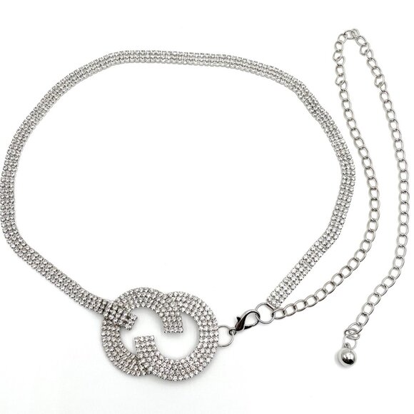 Women’s Rhinestone Chain Belt w/ Double C Style Buckle NWT - Picture 2 of 8